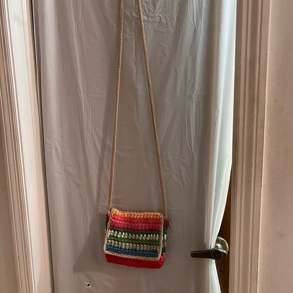 The sak multicolored striped crocheted crossbody purse